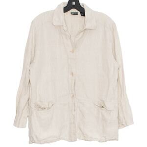 New York & Company Jacket Linen Minimalist Lagenlook Cottage Boho Coastal Large